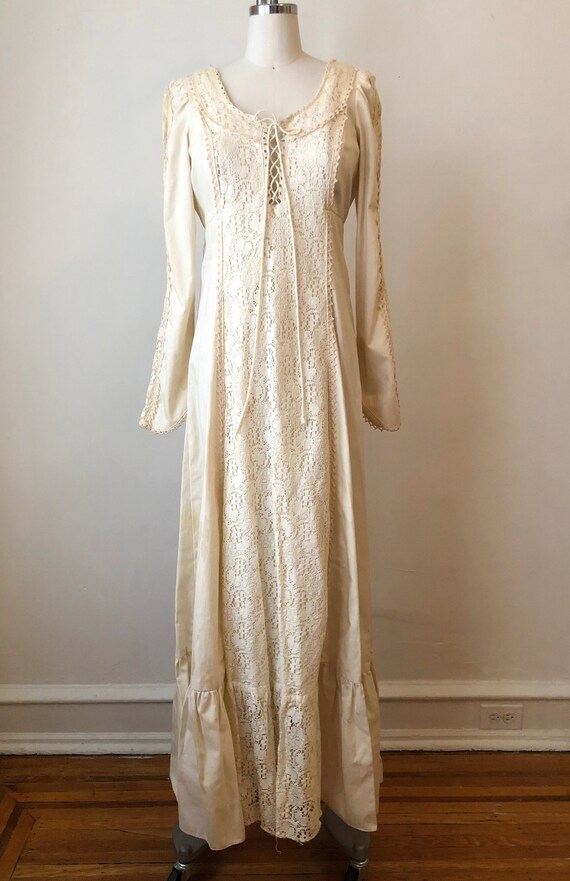 Gunne Sax Crochet Trim and Lace-Up Maxi-Length Pea