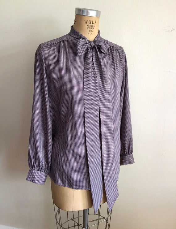 Purple Plaid Blouse with Neck Tie - 1980s - image 6