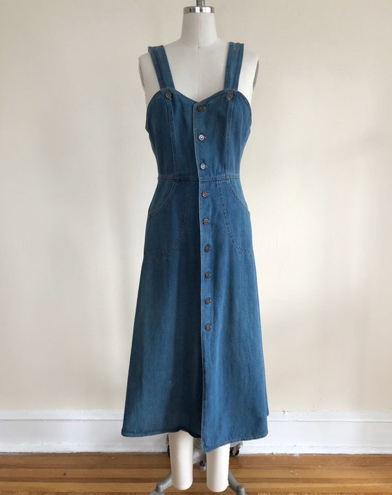 Blue Denim Overall/Pinafore Dress - 1970s