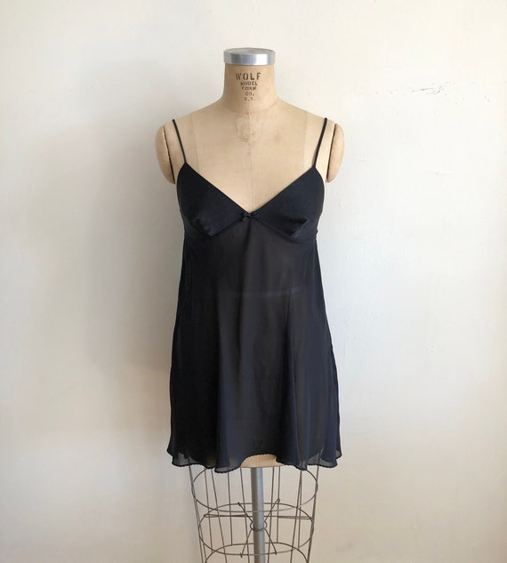 Black Satin and Chiffon Babydoll - 1990s