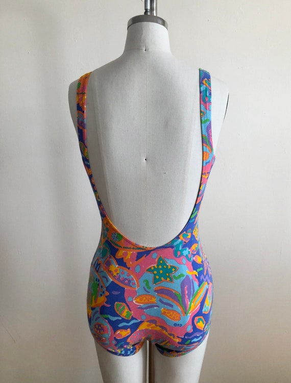 Colorful Fish Print Swimsuit/Bodysuit - 1980s - image 4