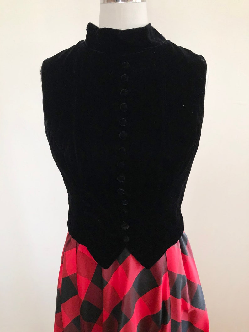 Black Velvet and Plaid Taffeta Gown 1970s image 2