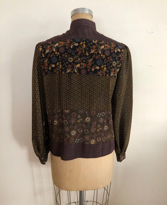 Black and Brown Placement Print Silk Blouse - 197… - image 6