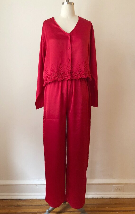 Red Satin Pajama Set - 1980s