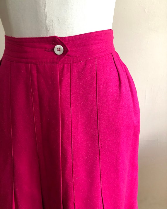 Bright Pink Pleated Raw Silk Midi Skirt - 1980s - image 2