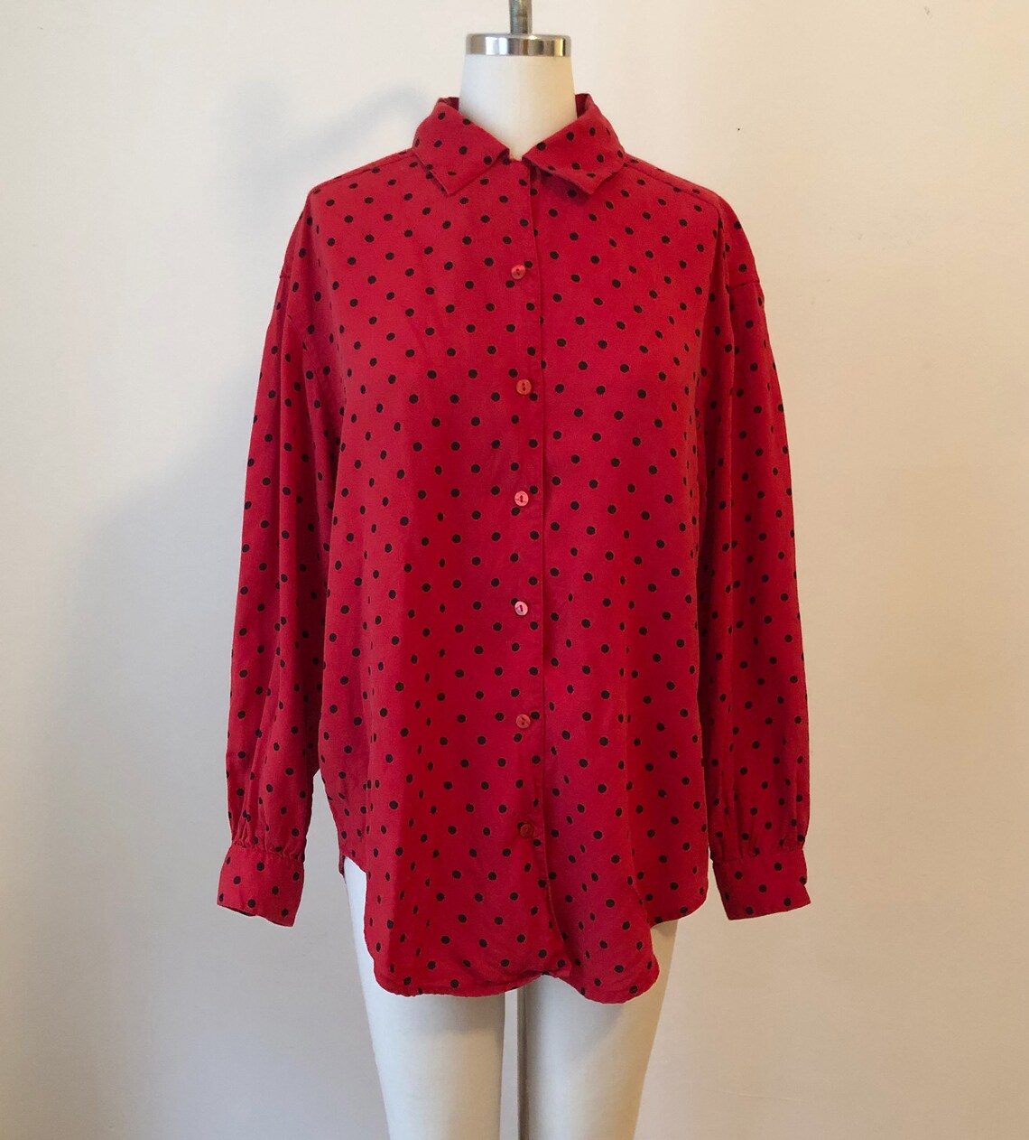 Red and Black Polka Dot Oversized Shirt Early 1990s | Etsy