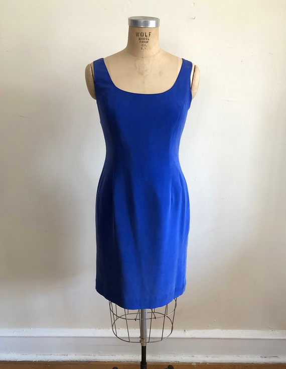 Bright Blue Sandwashed Silk Mini Dress - 1990s