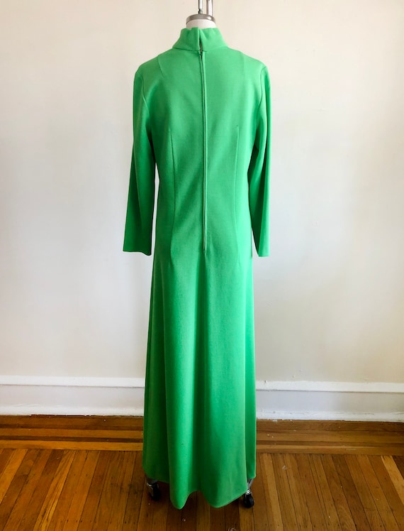 Lime Green Mock-Neck Knit Maxi Dress - 1970s - image 5