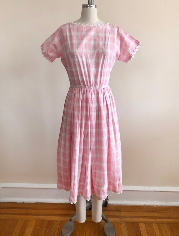 Pink and White Plaid Midi Dress by Lanz - 1950s - image 1