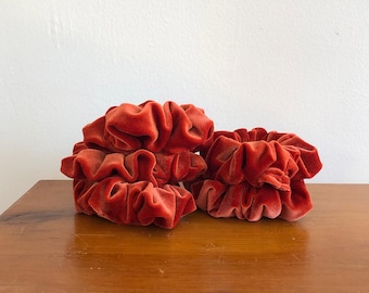 Handmade Red/Orange Rust Velvet Scrunchie