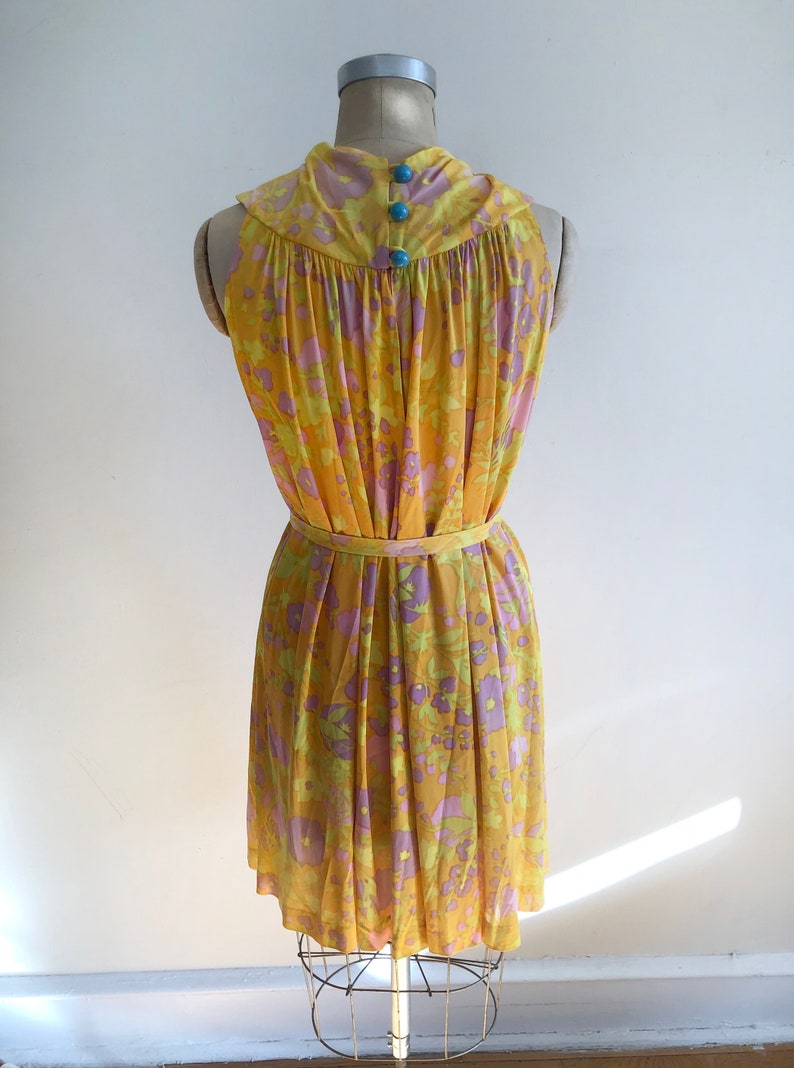 Bright Yellow/Orange Floral Print Dress 1960s image 4