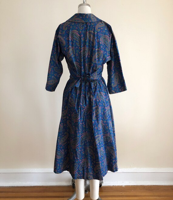 Bright Blue Paisley Print Cotton Wrap Dress - 195… - image 5