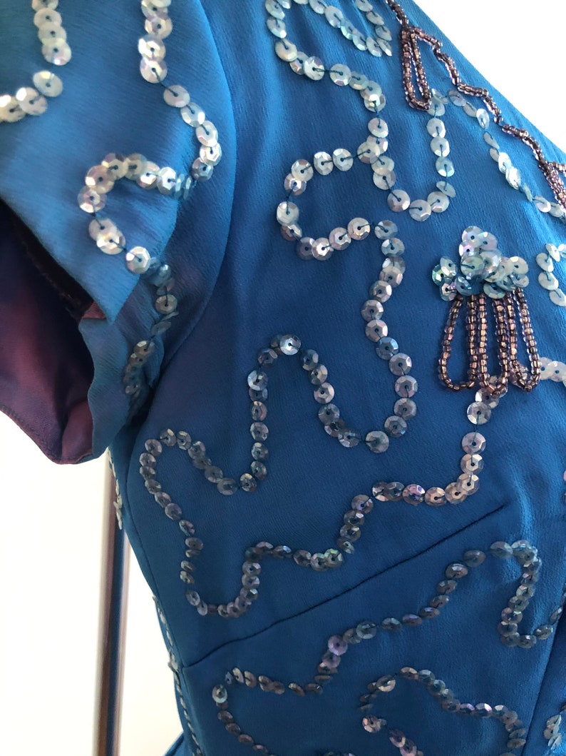 Embellished Blue Cocktail Dress 1950s image 4