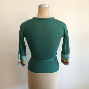 Green Southwest Motif Pullover Sweater with Tie Belt 1970s image 5