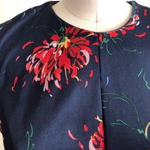 Navy and Red Floral Print Dress with Matching Jacket 1970s image 4