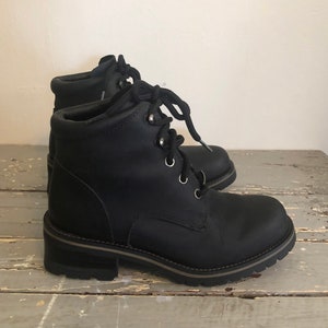 Black Leather Lug Sole Boots Early 1990s image 5