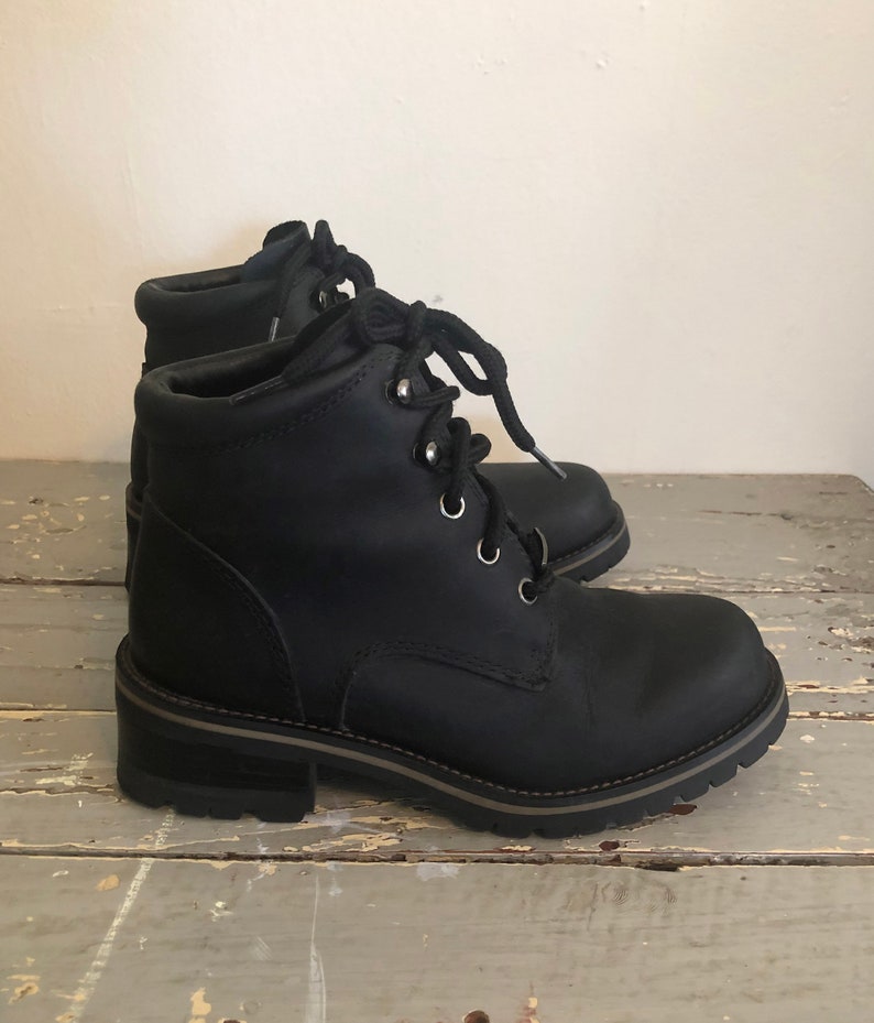 Black Leather Lug Sole Boots Early 1990s image 5