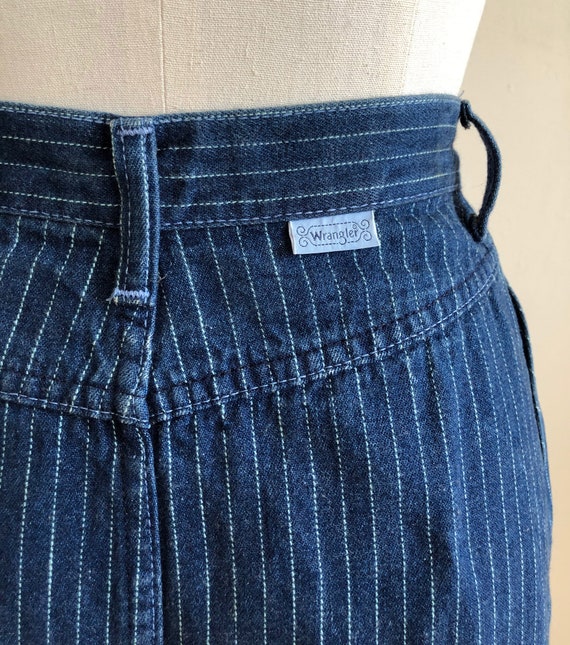 Dark Blue Denim Mini Skirt with Ticking Stripe - … - image 3