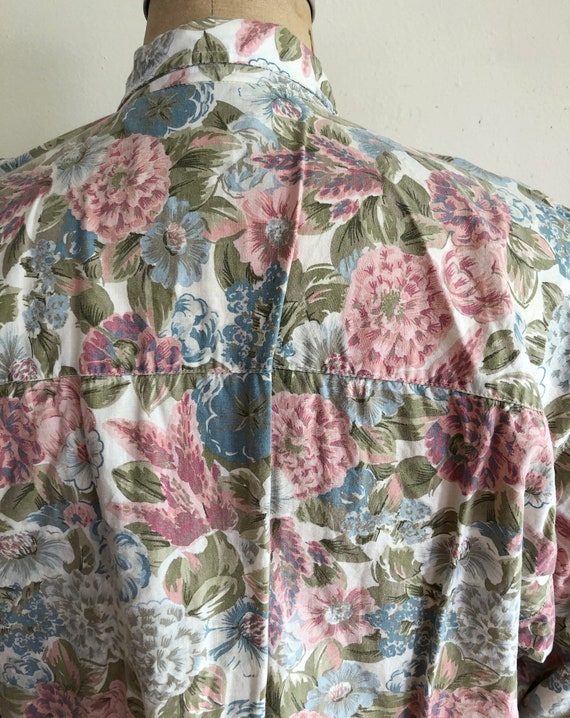 Oversized Floral Print Cotton Shirt - 1980s - image 6
