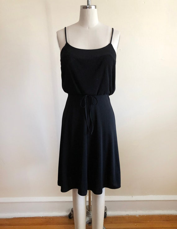 Black Plisse Mini Dress - 1970s