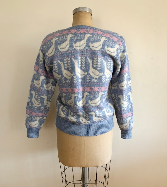 Pale Blue and Pink Duckling Motif Cardigan - 1980s - image 4