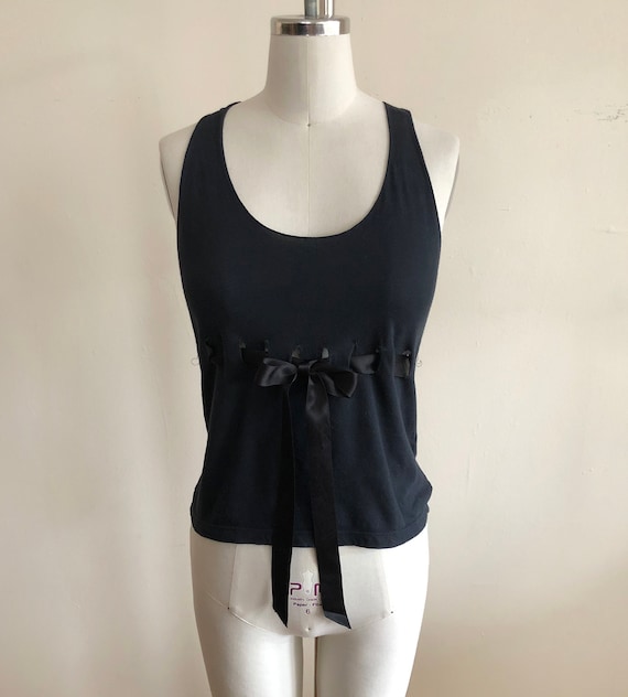 Black Jersey Tank Top with Ribbon - Betseyville by