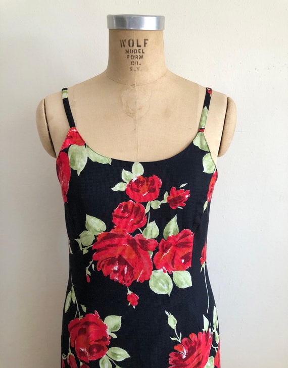 Laura Ashley Black and Red Floral Print Maxi Dres… - image 2