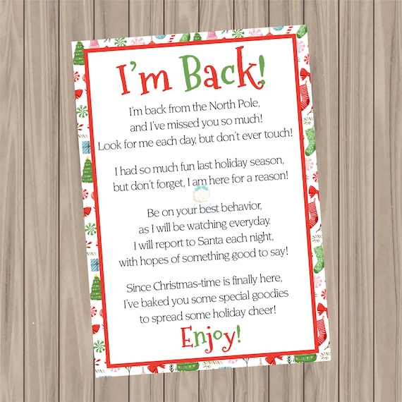 Printable Cookie Card Elf on the Shelf I'm Back with | Etsy