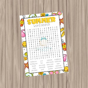 Cartão de biscoitos para impressão - Pesquisa de palavras de verão - 3,5"x5"