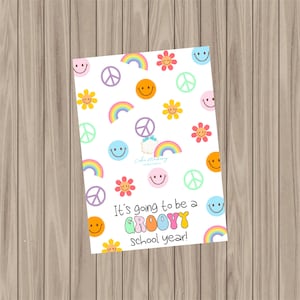 Druckbare Keks-Karte - Groovy School Year - 3.5 "x15"