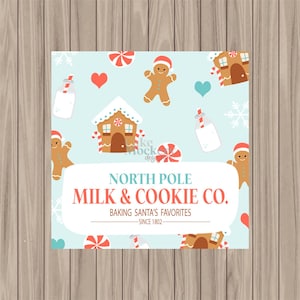Druckbare Tag - North Pole Milk & Cookie Co. - 5 cm quadratisch