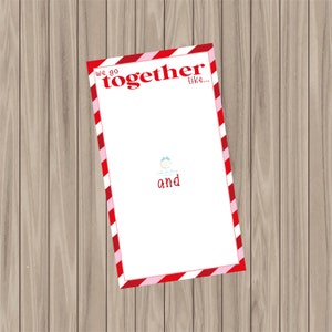 Printable Cookie Card - &quot;We Go Together Like&quot; Duo Mini Cookie Card Backer - 3.75&quot; x 6.75&quot;