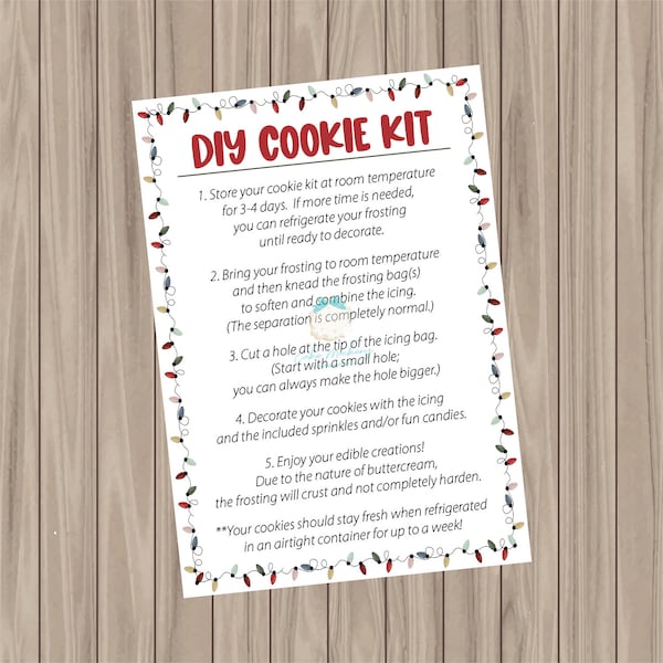 Printable Cookie Card - Christmas BUTTERCREAM DIY Cookie Card - 3.5"x5"