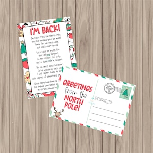 Physical Pre-Printed and Pre-Cut Card - I'm Back and North Pole Postcard - 3.5"x5"
