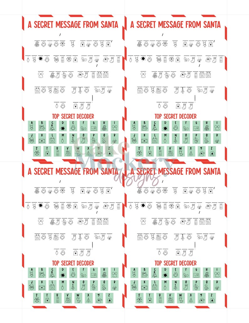 Santa Decode Message Printable Cookie Card - Santa Secret Message - 3.5