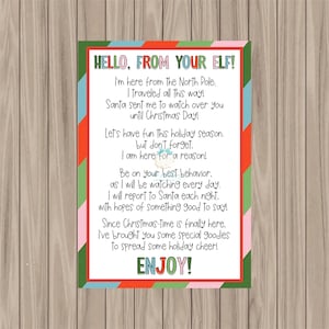 Printable Cookie Card - Hello from the Elf- 3.5&quot;x5&quot;