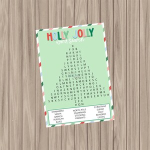 Cartão de biscoito para impressão - Cartão de caça-palavras Holly Jolly - 3,5" x 5"