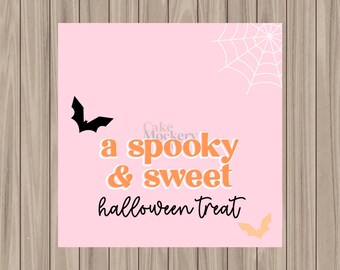 Etiqueta imprimible: Delicia de Halloween espeluznante y dulce, cuadrada de 2"