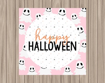 Etiqueta Imprimible - Feliz Halloween Rosa - Cuadrado de 2"