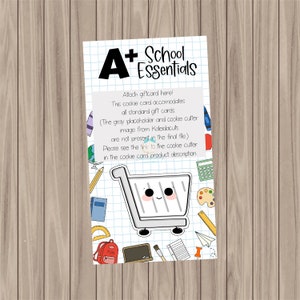 Afdrukbare Cookie Card - A+ School Essentials - Kleine Cookie & Gift Card Combo Bag Backer - 3,75" x 6,75"
