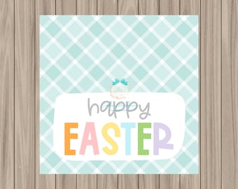 Printable Tag - Happy Easter Teal - 2" Square