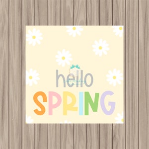 Druckbare Tag - Hello Spring - 2 "Quadratisch