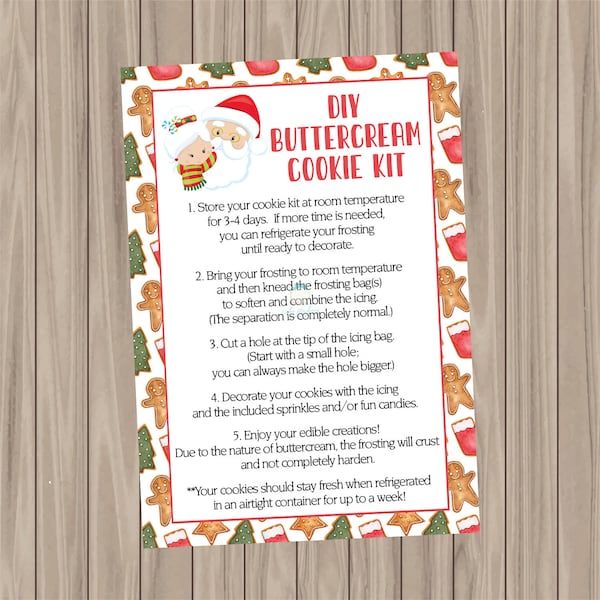 Printable Cookie Card - Christmas BUTTERCREAM DIY Cookie Card - 3.5"x5"