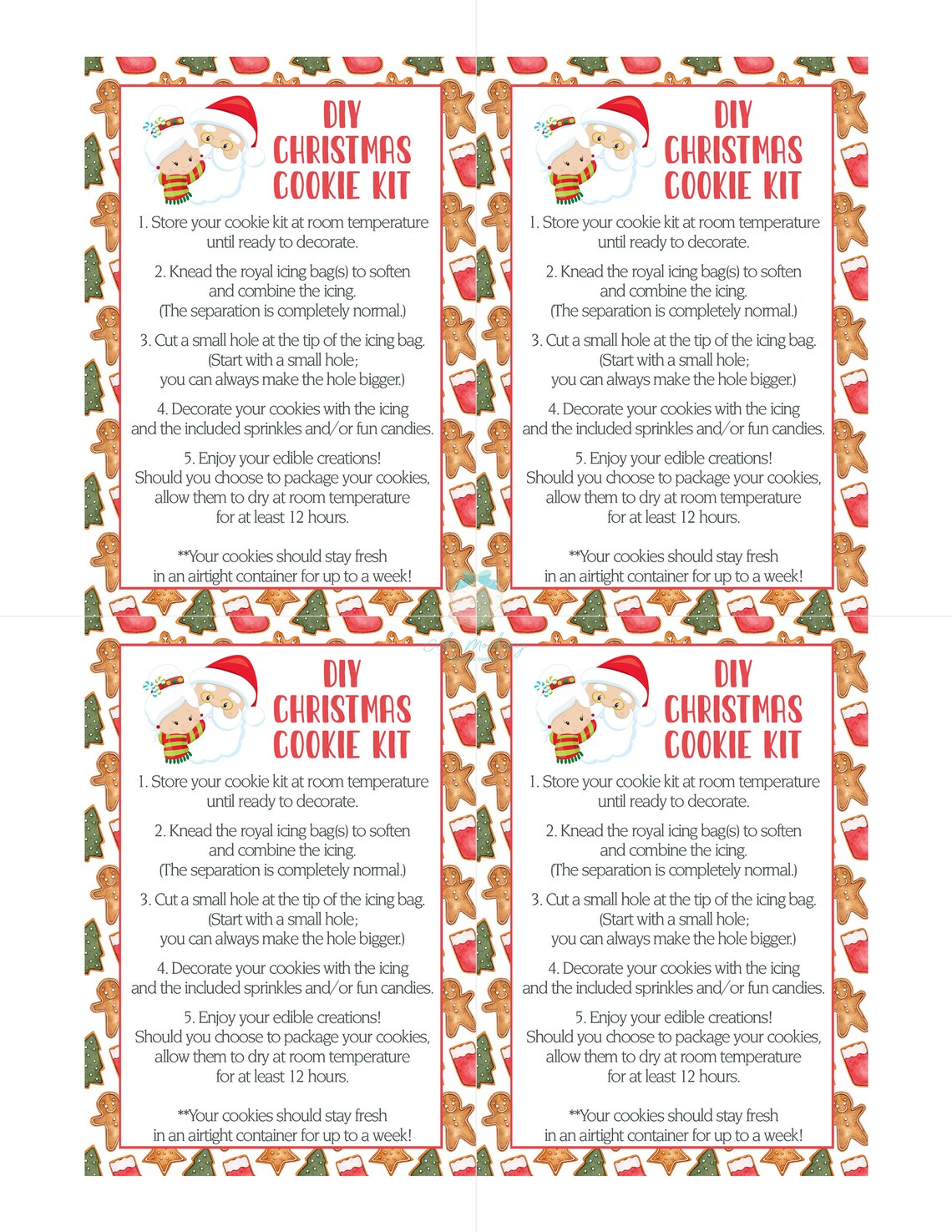 Printable Cookie Card Christmas DIY Cookie Card | Etsy