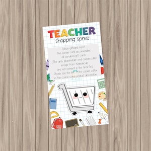 Druckbare Cookie-Karte - Lehrer Einkaufsbummel - kleine Keks & Geschenk Karte Kombibeutel Backer - 3,75 "x 6,75"