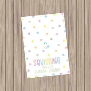 Druckbare Keks-Karte - Squiishing You A Happy Easter Pastell Herzen - 3,5 "x 15"
