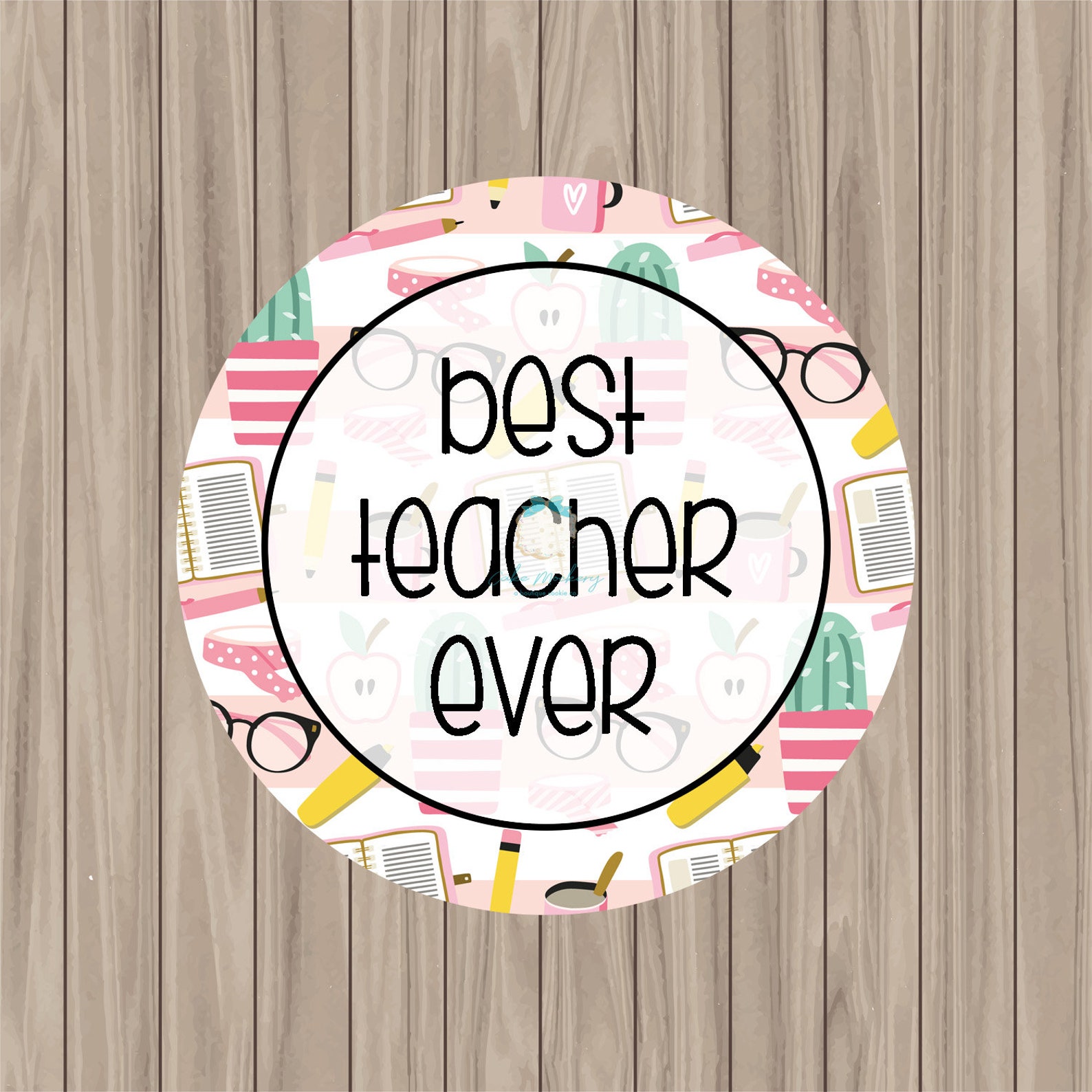 Printable Tag Best Teacher Ever pink 2 Circle - Etsy