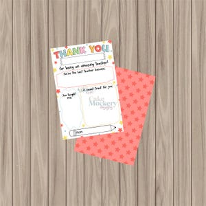 Carte imprimée - Merci professeur - carte de régal à remplir - 10 x 15 cm