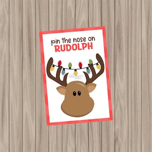 Afdrukbare koekjeskaart: speld de neus op Rudolph: 3,5 x 5 inch