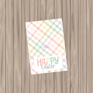 Cartão de biscoito para impressão - Feliz Páscoa Pastel Plaid - 3,5"x5"